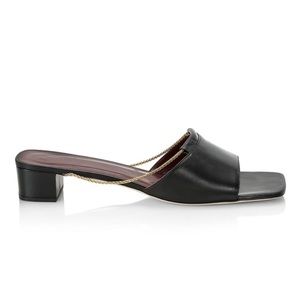 STAUD Leah Chain-Trimmed Leather Mules